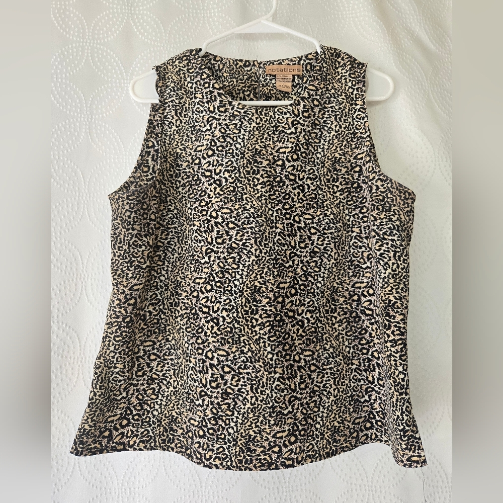 Notations Women's Leopard Print Sleeveless Top - Black and Tan